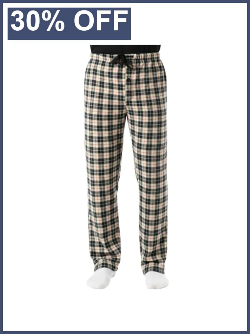 Men's Plaid Microfleece Pajama Pants with Pockets and Drawstring